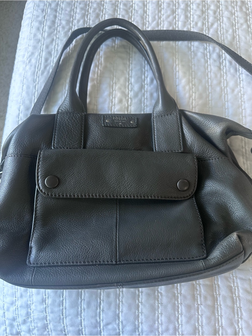Fossil Gray Leather Satchel Bag - Sleek Everyday Carry